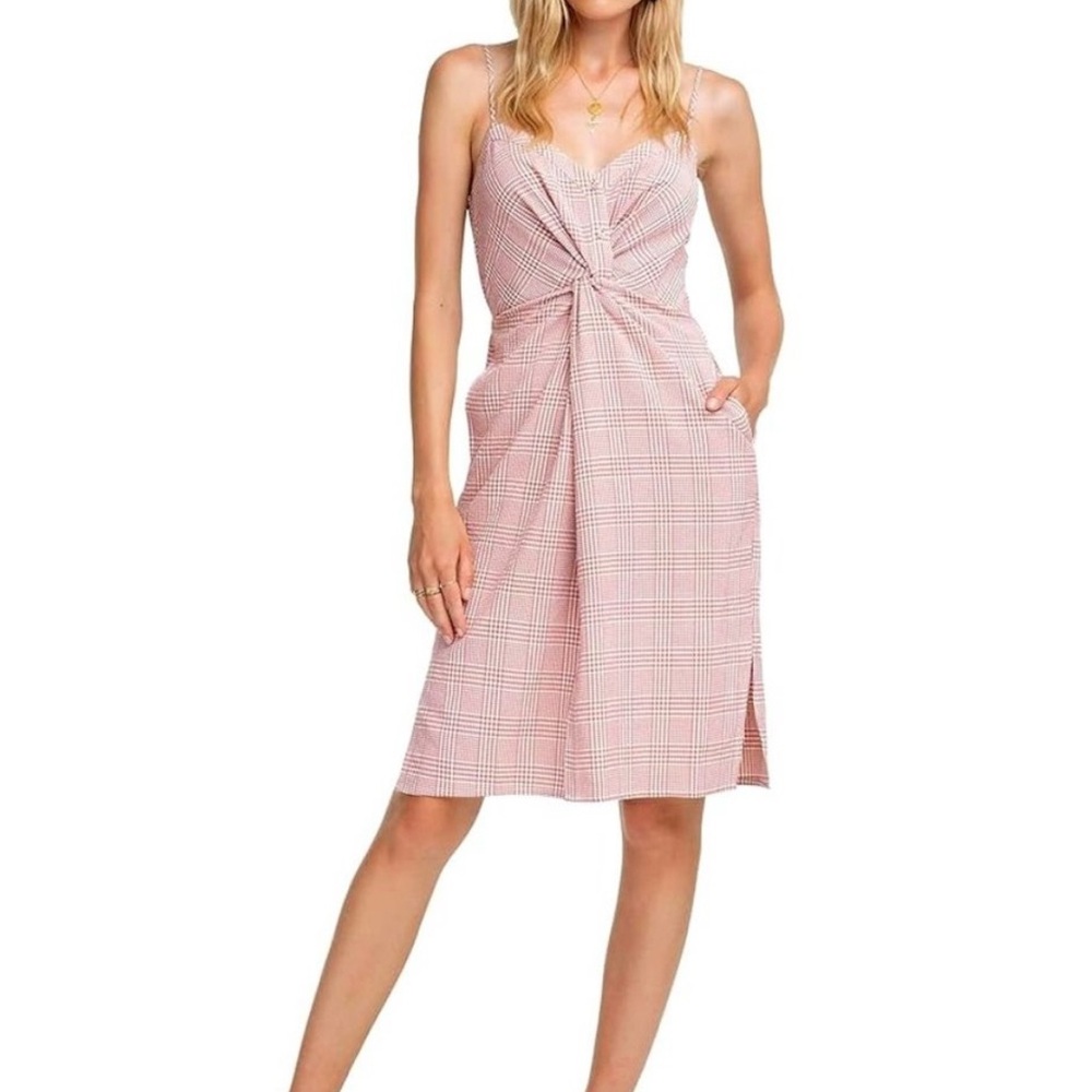 Astr Pink Checkered Twist Front Dress